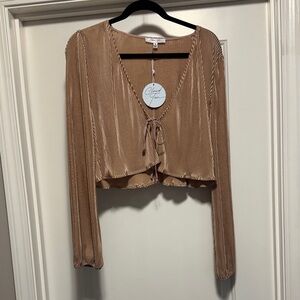 Chic Tan Blouse with Tie Front